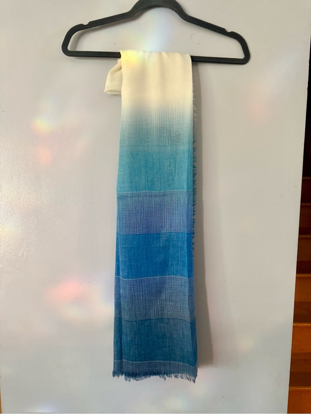 Şehr-i Şal Blue Ombré Gradient Block Fringe Shawl Scarf